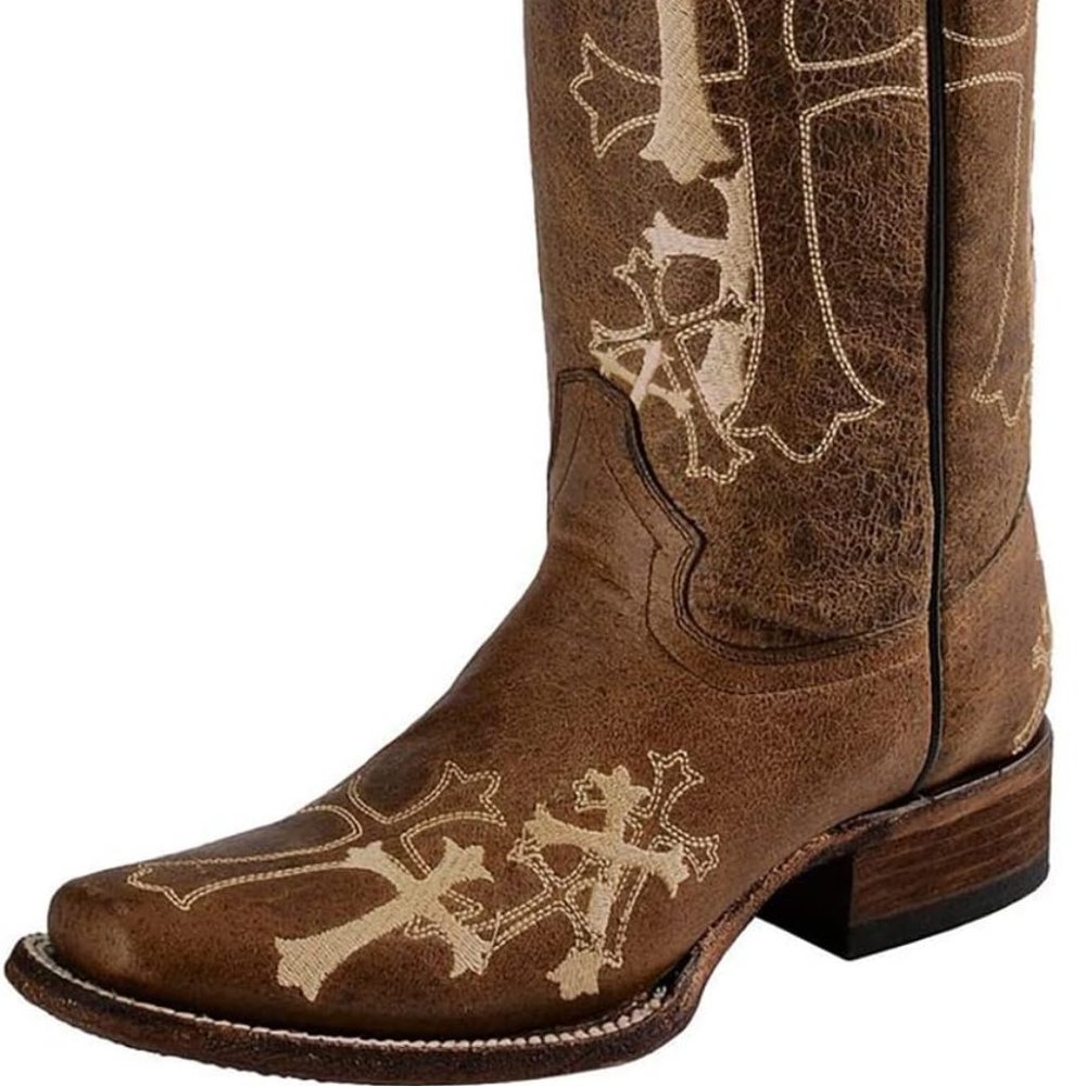 Corral Womens Side Cross Embroidery Square Toe Boots  Worn Once!!